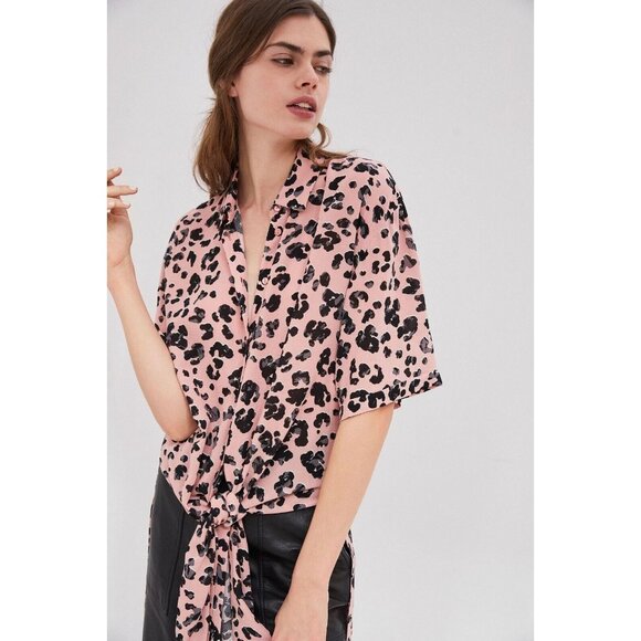 NWT MAEVE Rita Pink Black Leopard Printed Crepe Long Tunic Blouse Top, Size S - Picture 2 of 14